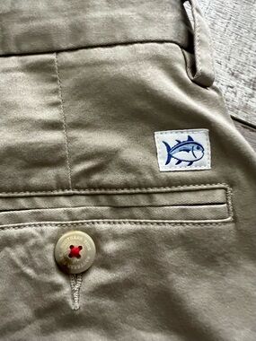 Khaki Shorts with Blue Fish Patch